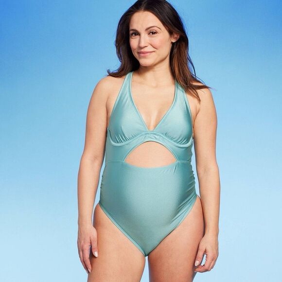 Shiny Cutout One Piece Maternity Swimsuit - Isabel Maternity by Ingrid & Isabel™ - Picture 1 of 3